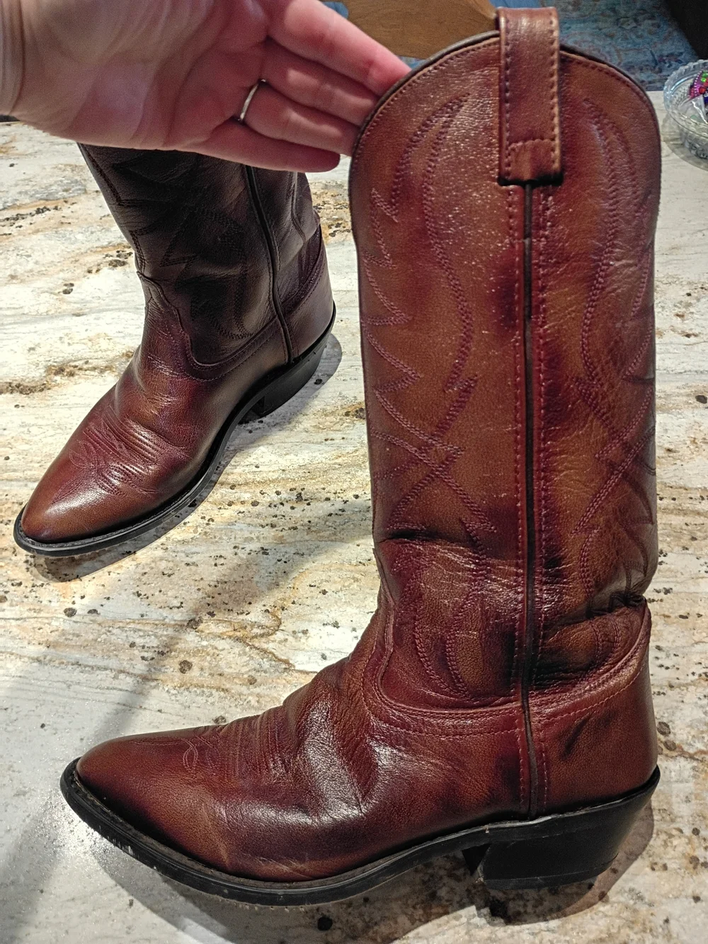 Women's Size 9 Burgundy/Brown Leather Western Boots - Picture 5 of 7